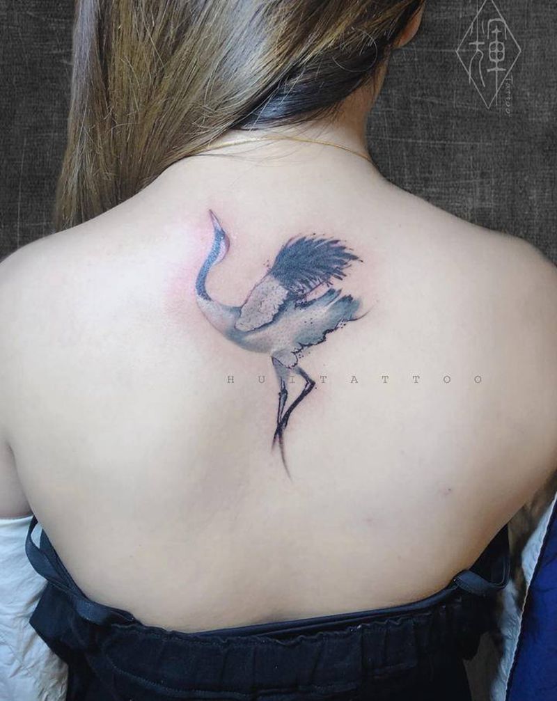 仙鹤纹身图片_背部纹身图案