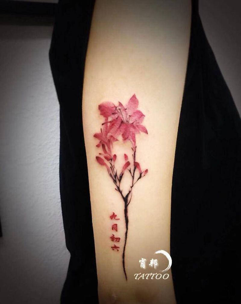 萱草纹身图片_手臂水墨水墨纹身图案