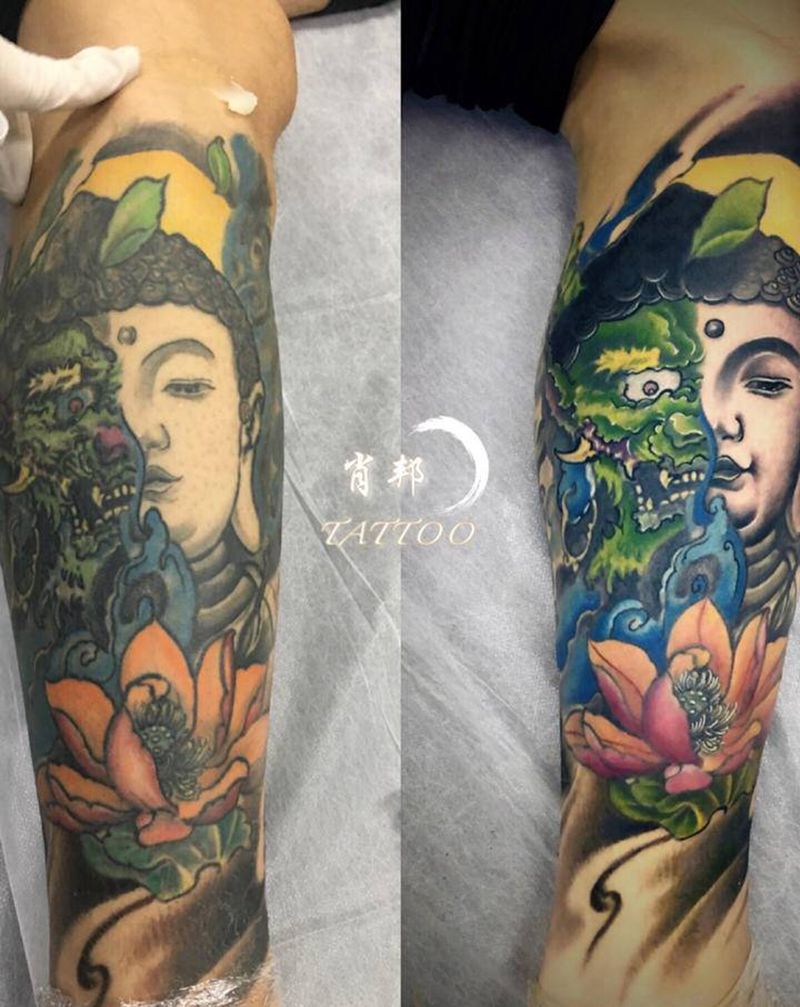 修改作品纹身图片_腿部老传统纹身图案