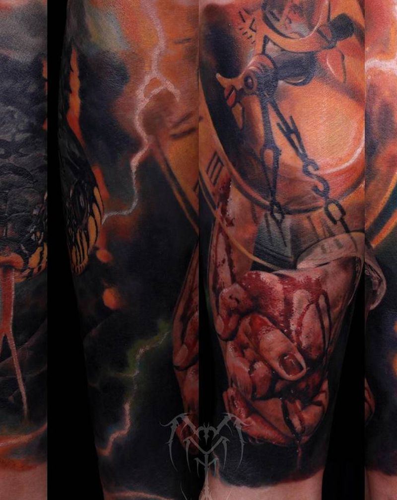 包小腿纹身图片_腿部欧美写实纹身图案