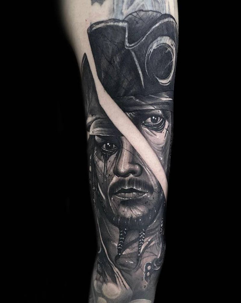 杰克船长纹身图片_手臂欧美写实纹身图案