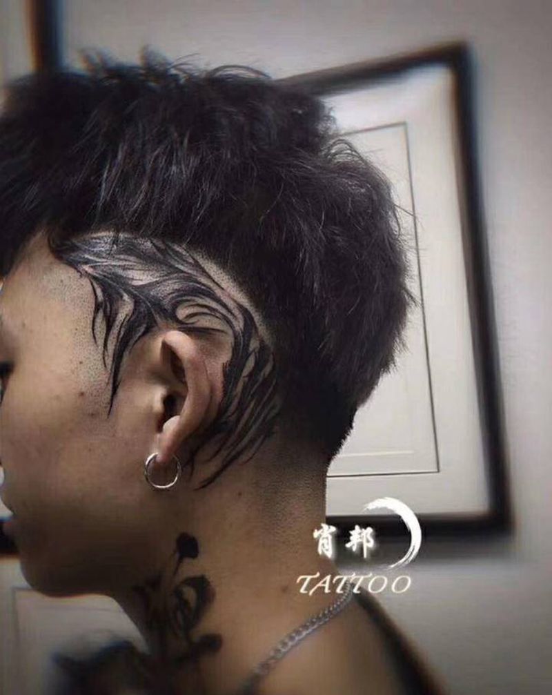 头部刺青纹身图片_头部 暗黑纹身图案