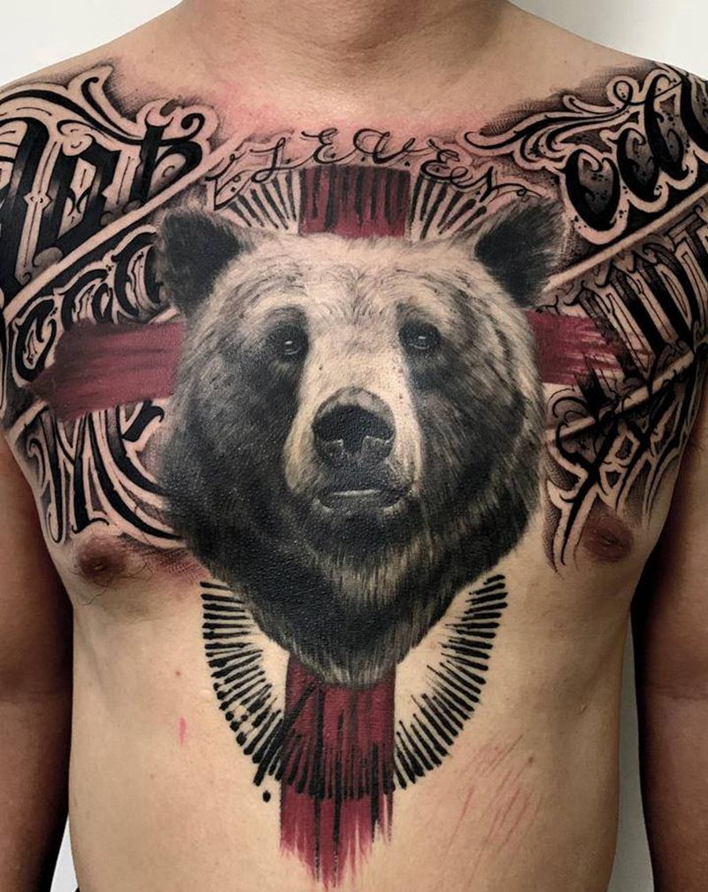 T-one纹身图片_胸部欧美写实花体字纹身图案