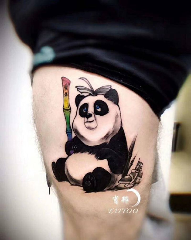 熊猫纹身图片_腿部熊猫纹身图案
