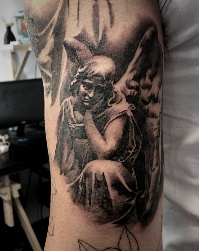 天使纹身图片_手臂欧美写实纹身图案