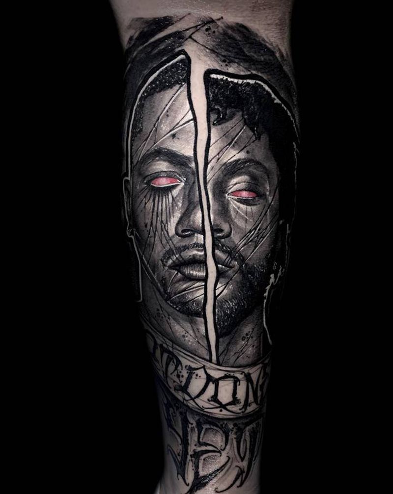 T-one纹身图片_腿部欧美写实纹身图案