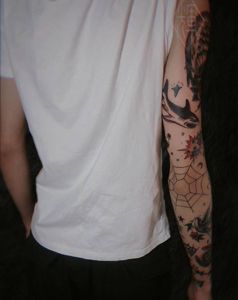 old school花臂纹身图片_手臂纹身图案