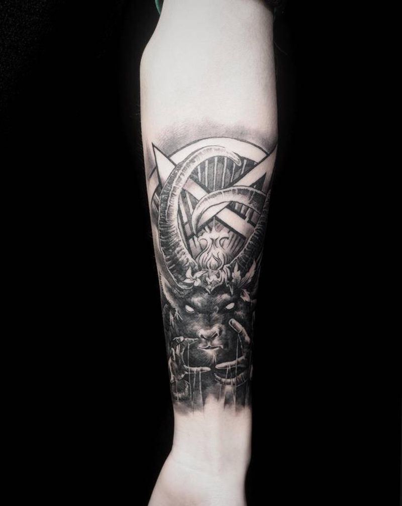 恶魔纹身图片_手臂手部欧美写实点刺撒旦恶魔地狱纹身图案