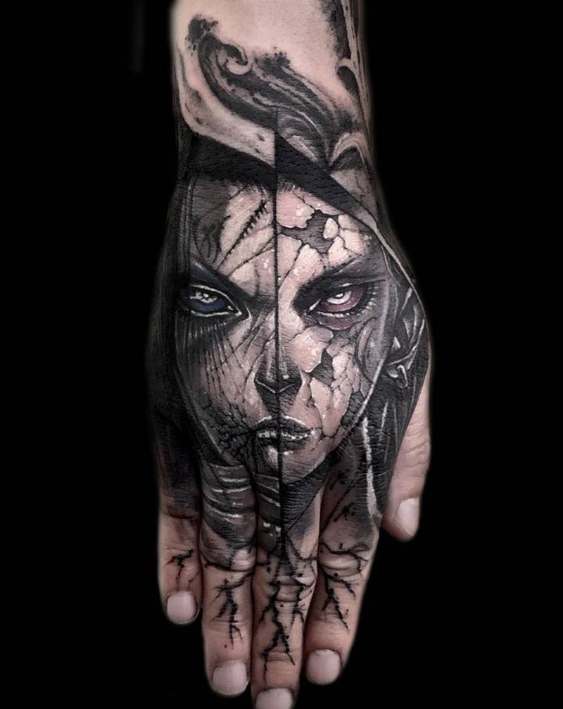 T-one纹身图片_手部欧美写实暗黑纹身图案