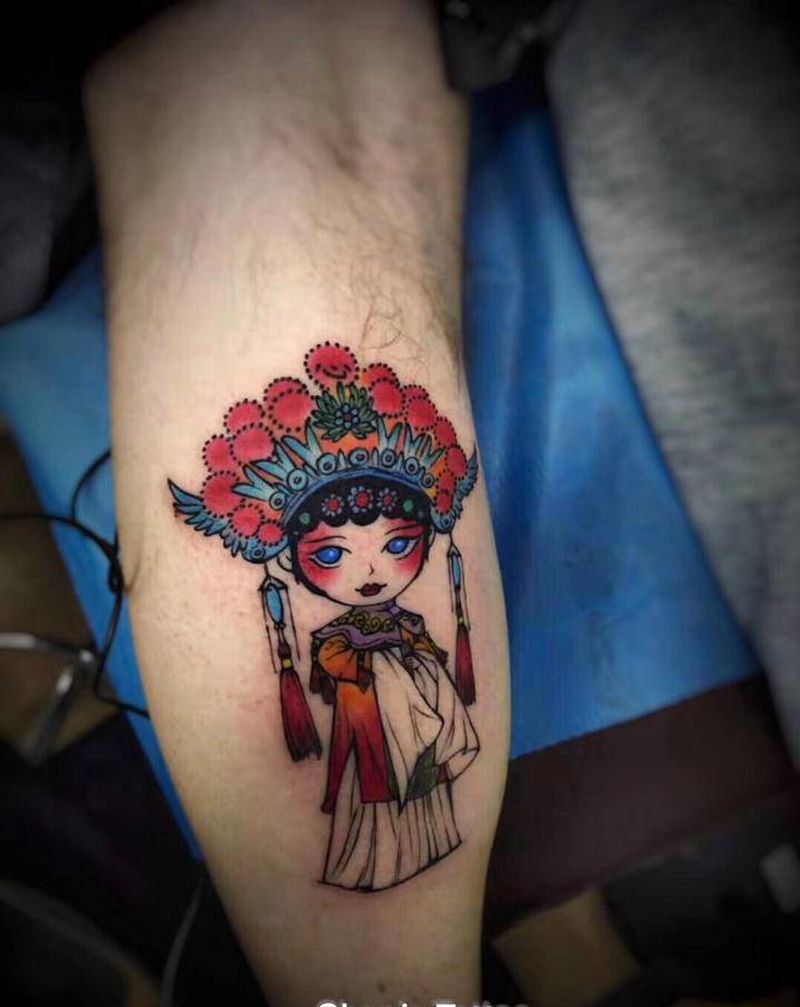 卡通花旦纹身图片_腿部纹身图案