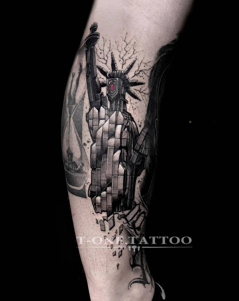 T-one纹身图片_腿部欧美写实暗黑原创纹身图案