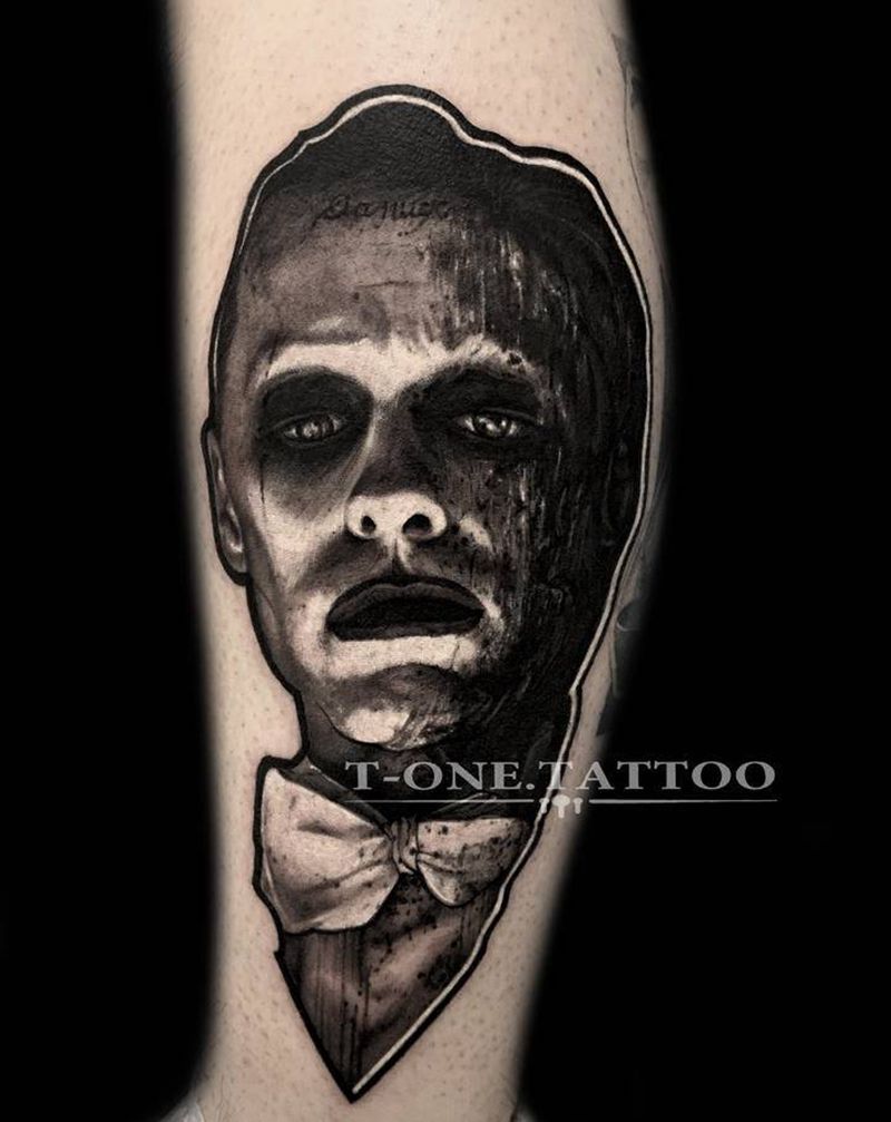 T-one纹身图片_腿部手臂欧美写实暗黑原创设计小丑纹身图案