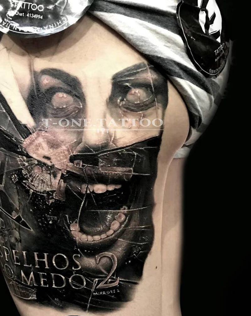 T-one纹身图片_腿部欧美写实暗黑原创纹身图案