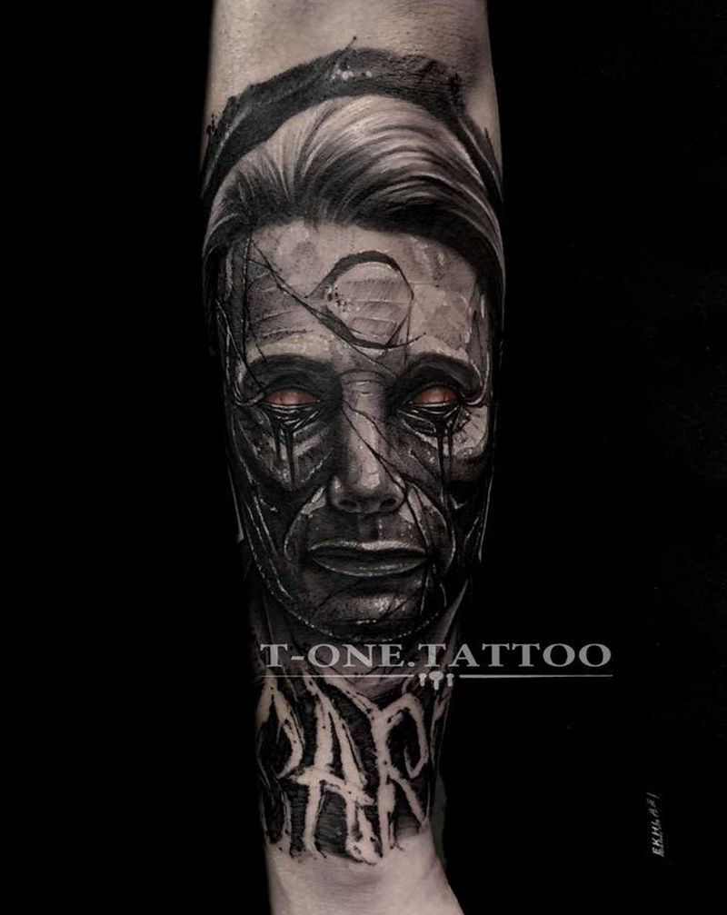 T-one纹身图片_手臂腿部欧美写实暗黑原创纹身图案