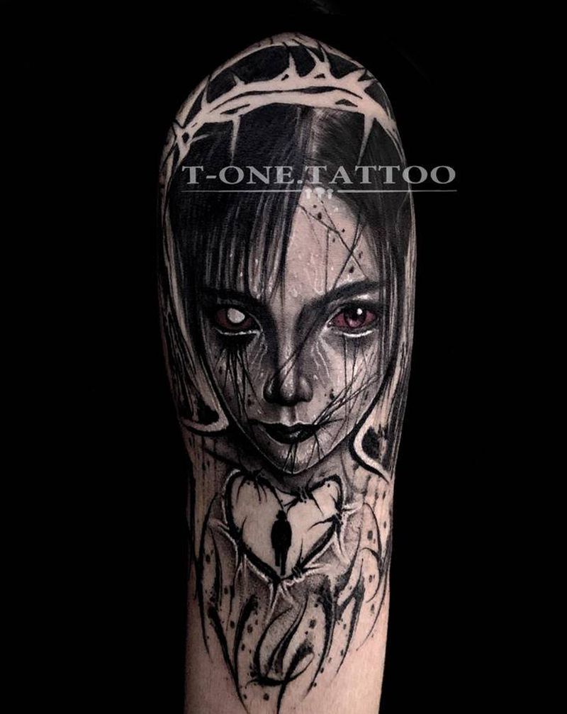 T-one纹身图片_手臂腿部欧美写实暗黑原创纹身图案