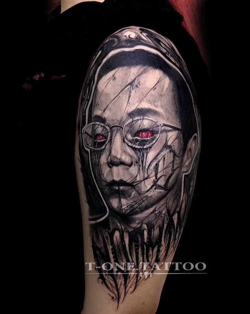 T-one纹身图片_手臂腿部欧美写实暗黑原创窦唯纹身图案