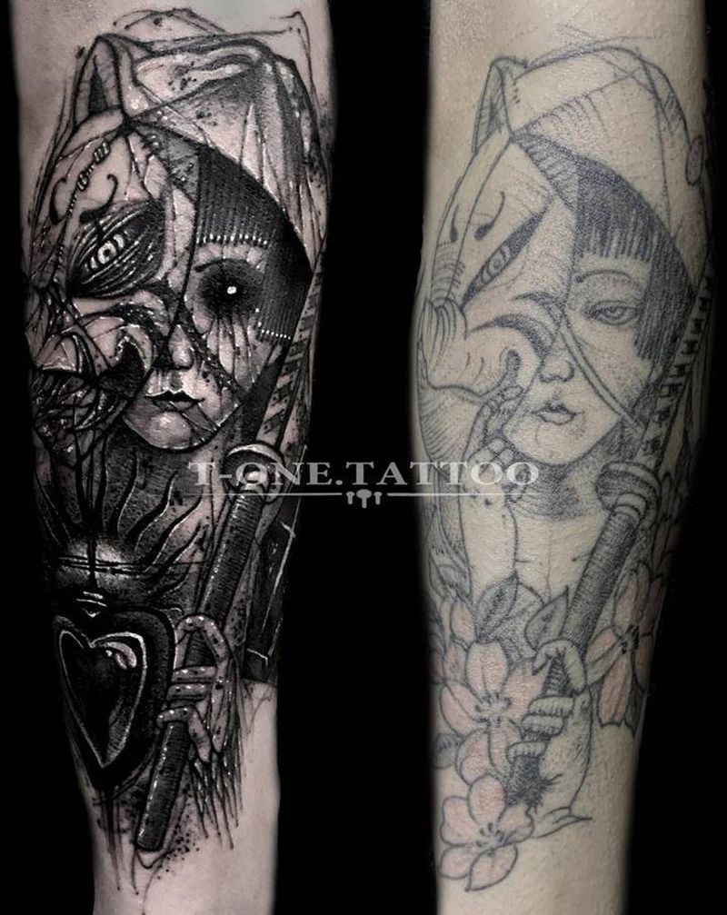 T-one纹身图片_手臂腿部欧美写实暗黑原创修改纹身图案