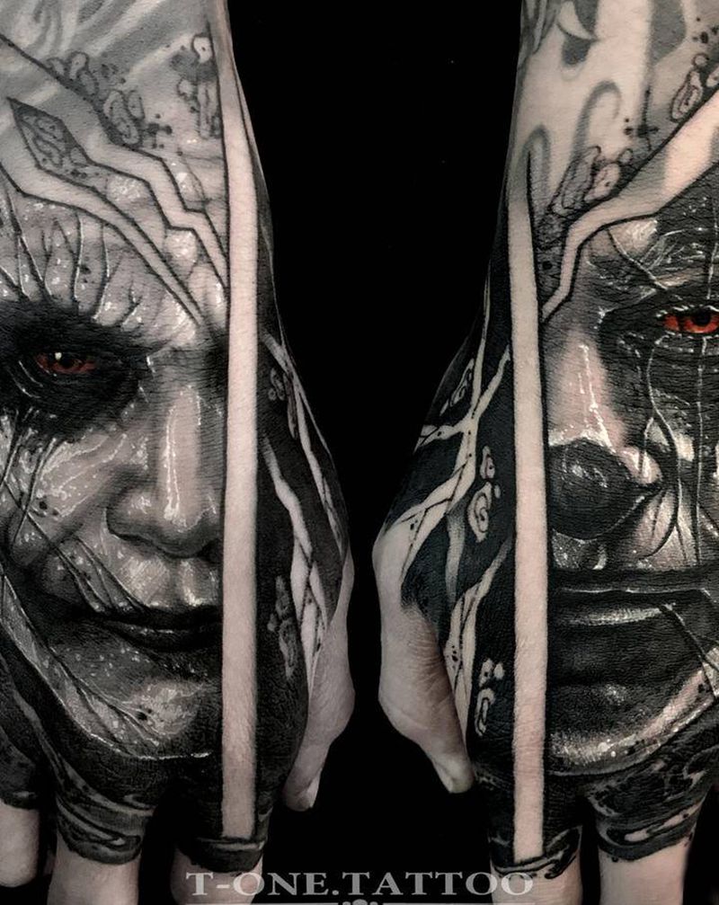 T-one纹身图片_手部欧美写实暗黑原创手背纹身图案