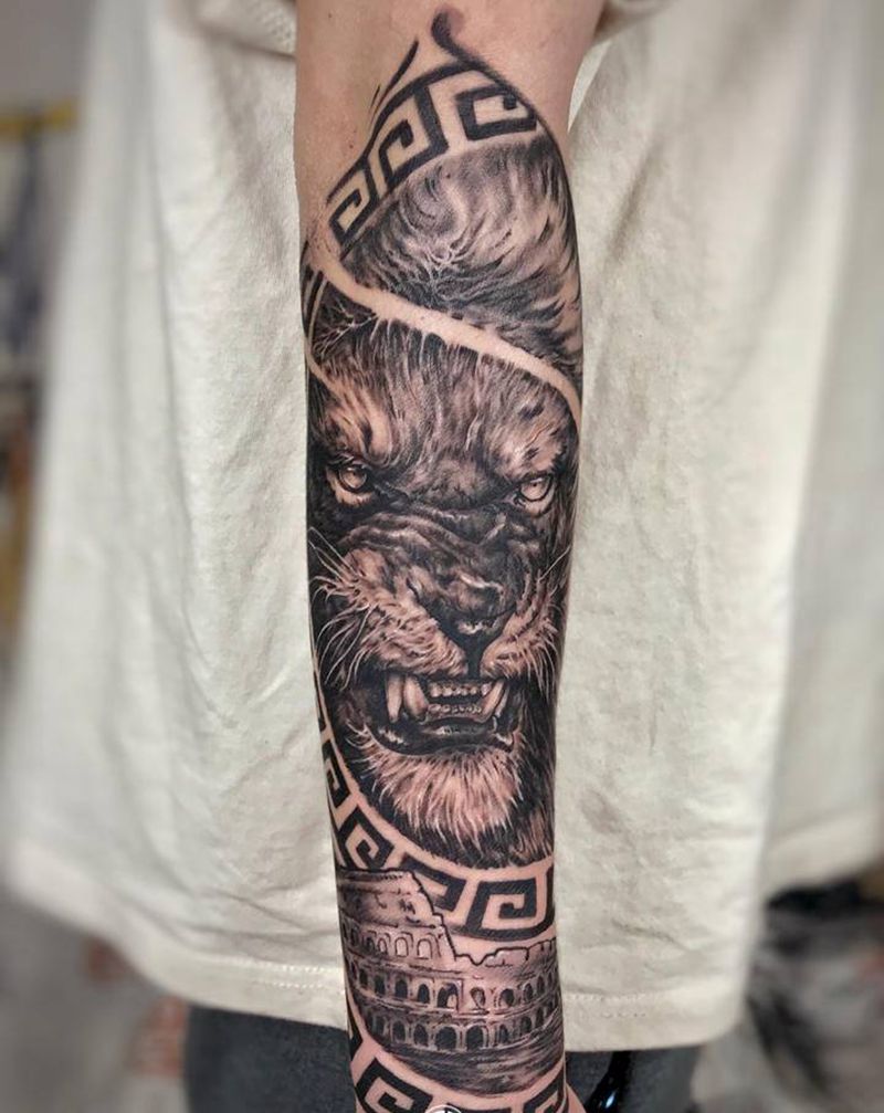 斗兽场纹身图片_手臂欧美写实纹身图案
