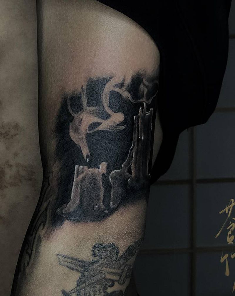 烛纹身图片_手臂欧美写实纹身图案