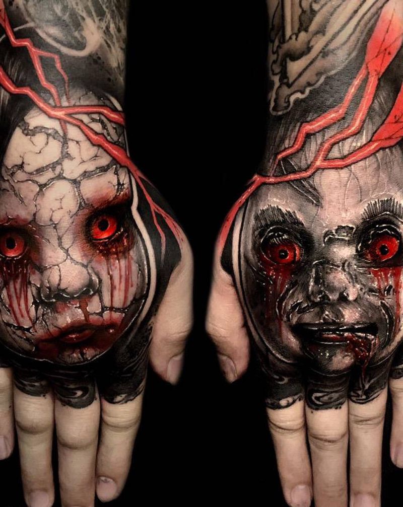 T-one纹身图片_手部欧美写实暗黑纹身图案