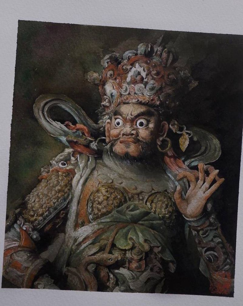 天王像纹身图片_手臂明朝彩塑水彩纹身图案