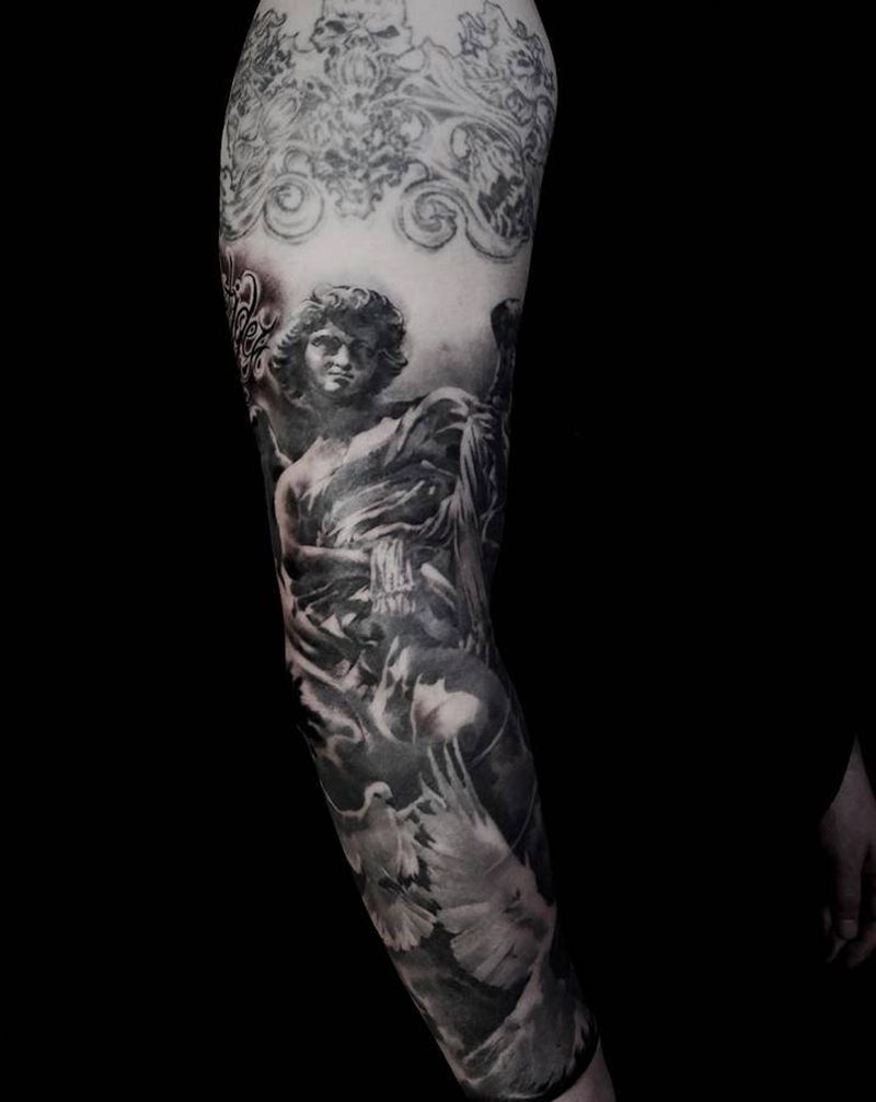 欧美纹身图片_手部手臂欧美写实宗教和平复古纹身图案