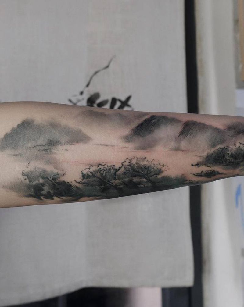 遮盖纹身图片_手部水墨遮盖纹身图案