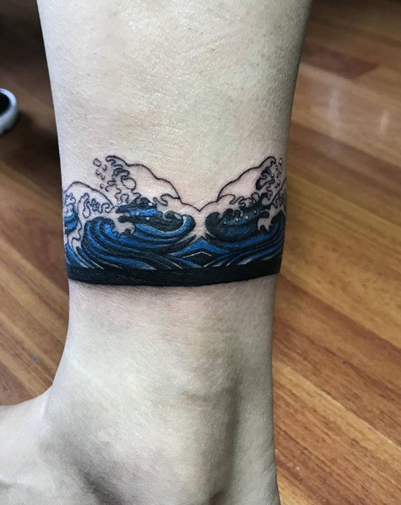 浪花纹身图片_腿部纹身图案