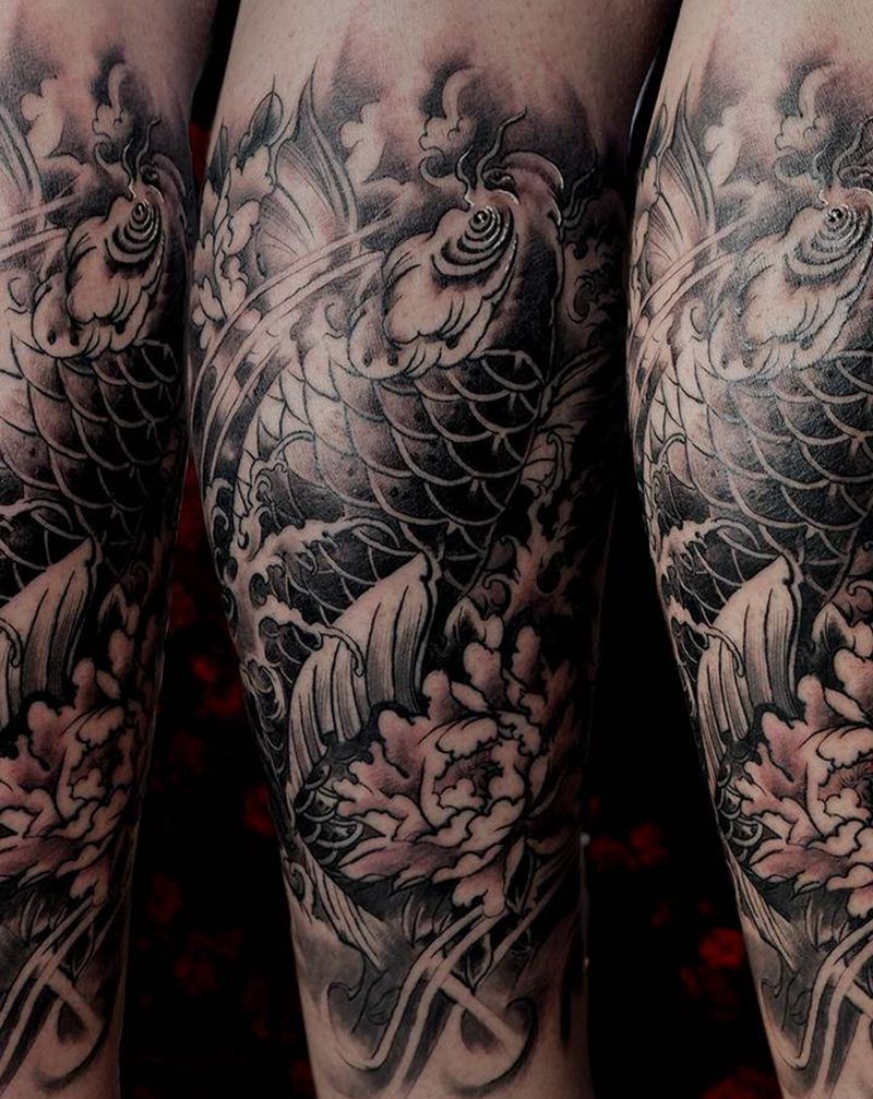 应该是鱼纹身图片_腿部新传统纹身图案