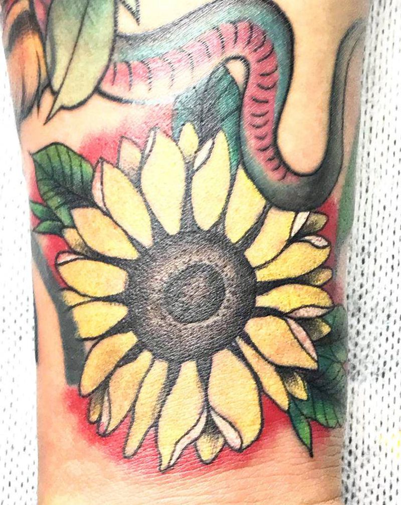 向日葵纹身图片_手臂New School纹身图案