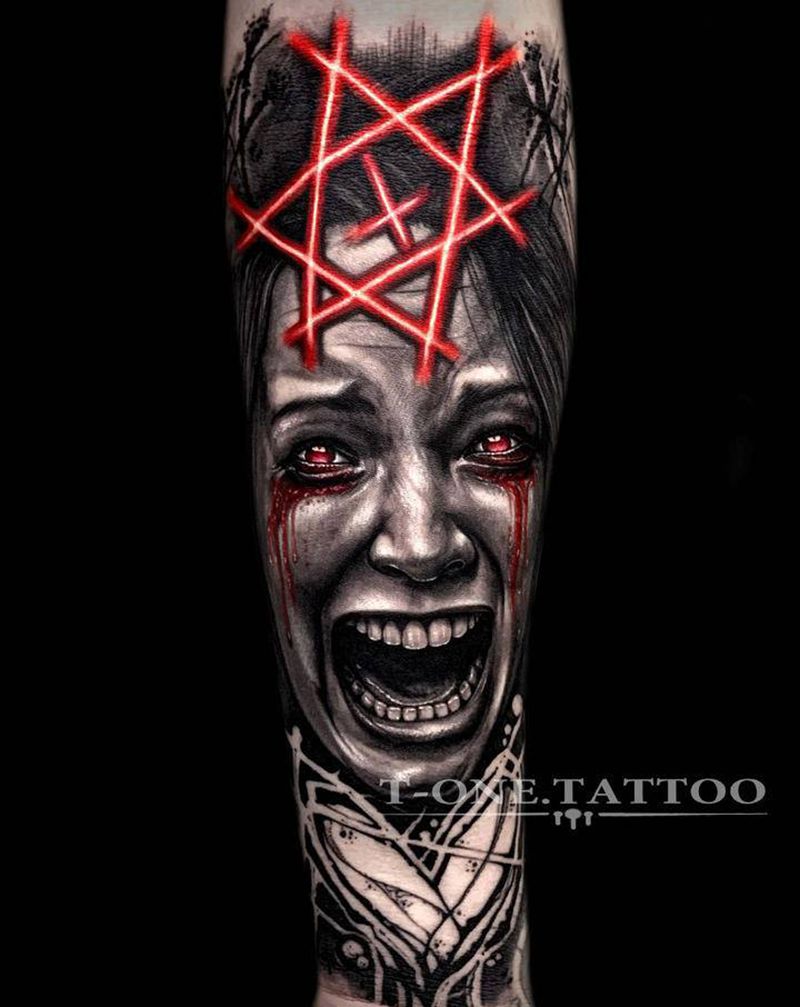 T-one纹身图片_手臂欧美写实暗黑纹身图案