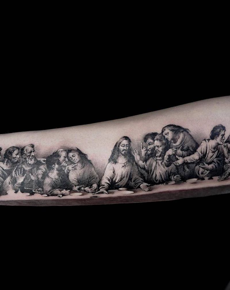 最后的晚餐纹身图片_手臂手部欧美写实圣经神话名画纹身图案