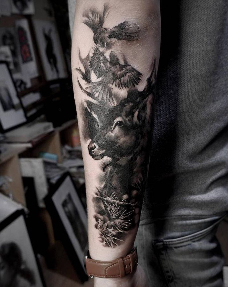 林深见鹿纹身图片_手部欧美写实遮盖原创纹身图案