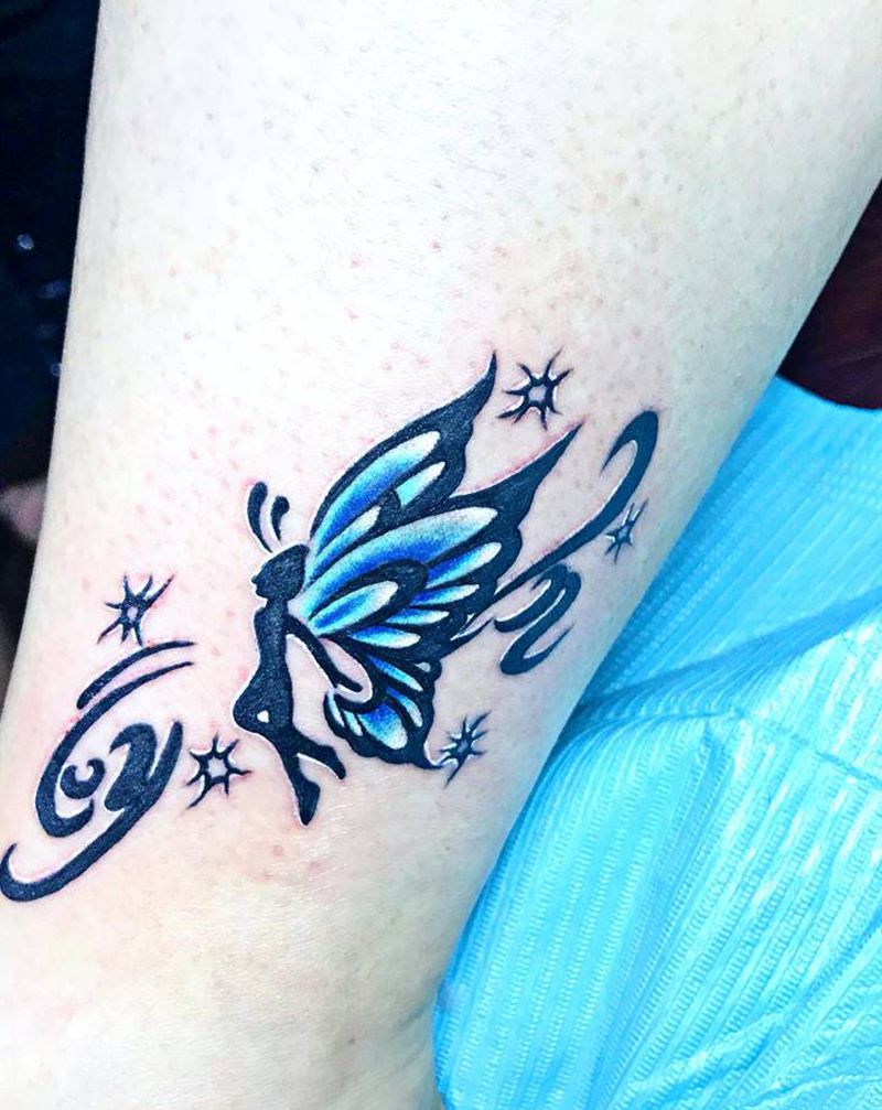 蝴蝶小仙女纹身图片_腿部纹身图案