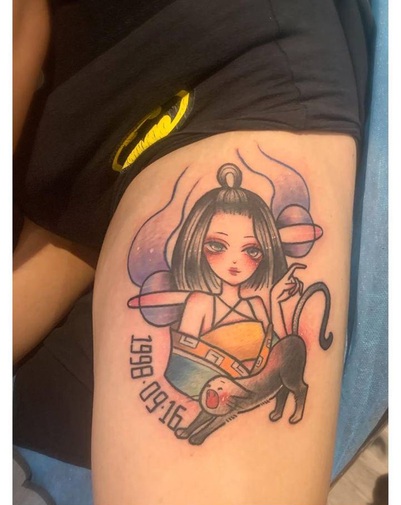 卡通风格纹身图片_腿部纹身图案