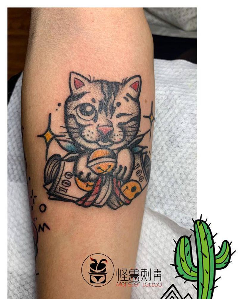 猫咪纹身图片_手臂纹身图案
