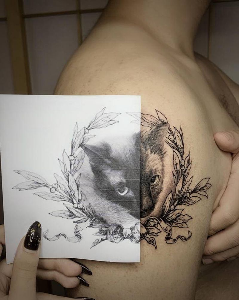 纪念去喵星的猫猫纹身图片_手臂欧美写实猫照片小清新纹身图案