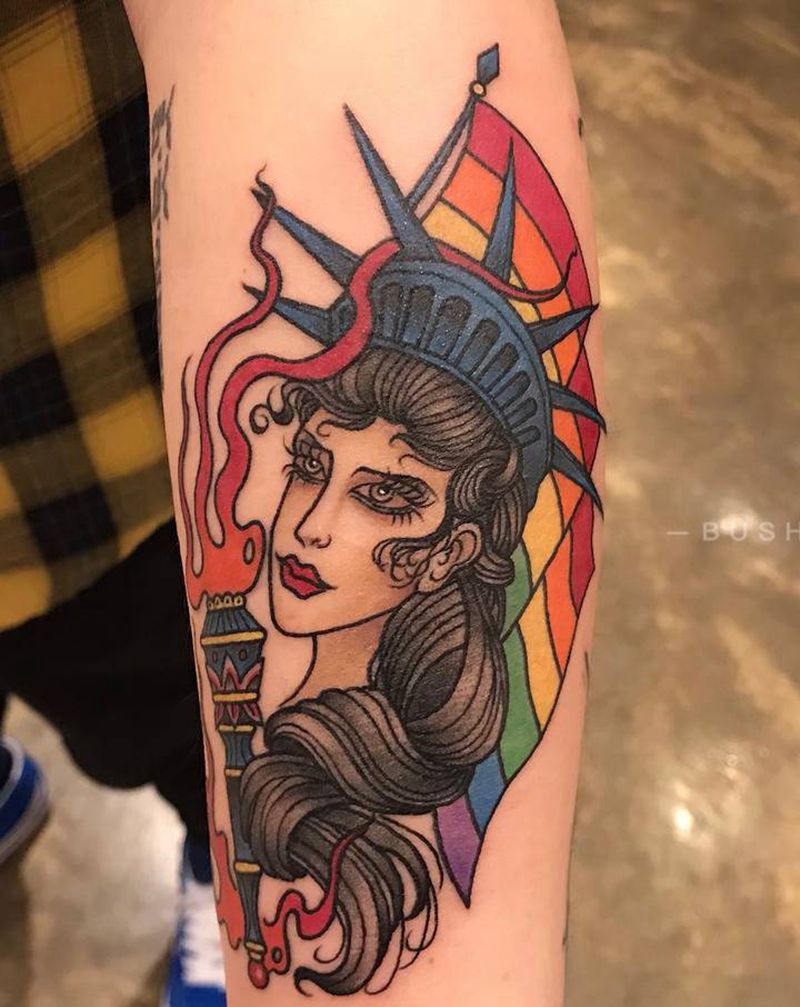 自由女神纹身图片_手臂Old School自由女神纹身图案