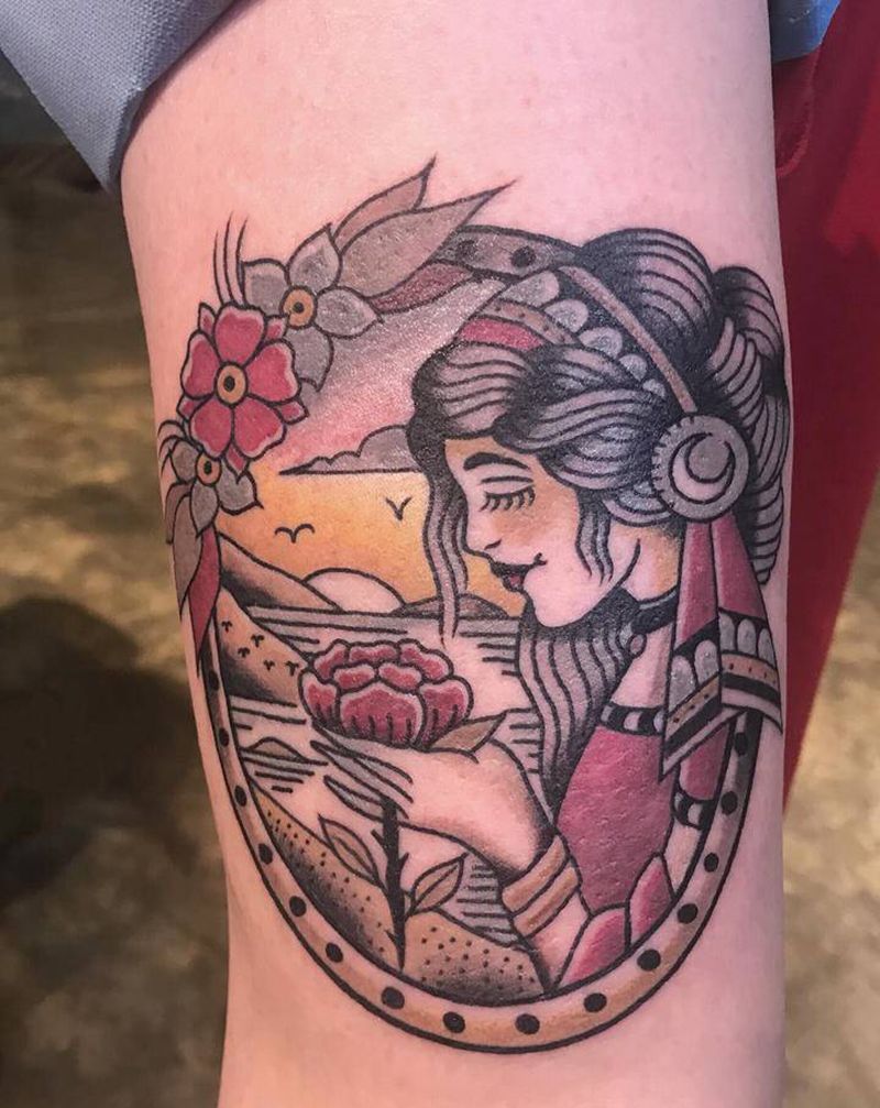 Oldschool女郎纹身图片_腿部Old School女郎纹身图案