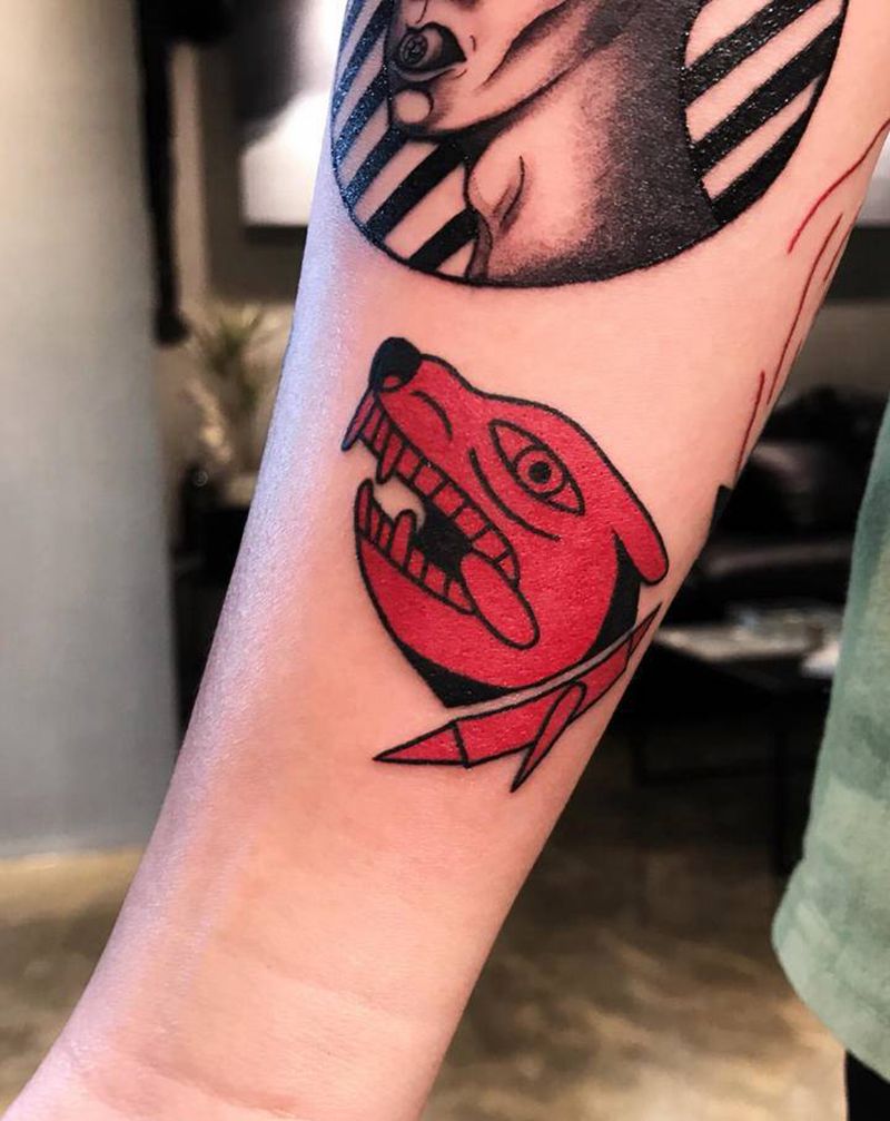 Oldschool狗头纹身图片_手臂Old School狗头纹身图案