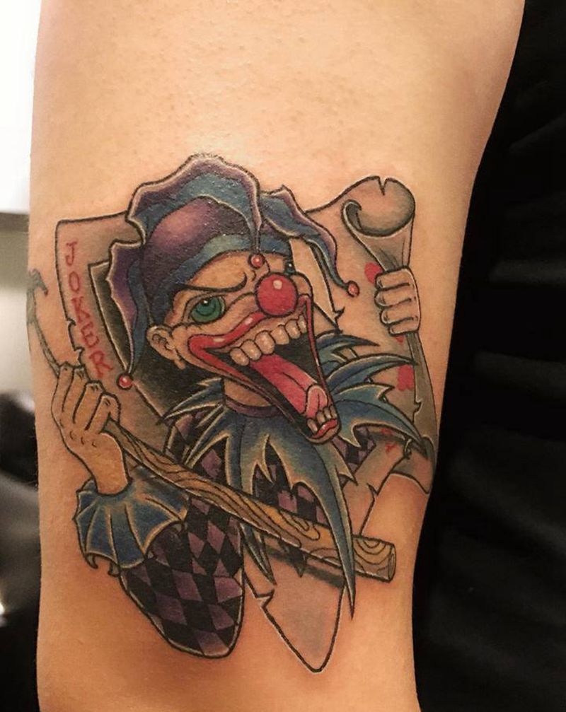 小丑扑克牌纹身图片_手臂New SchoolOld School扑克牌小丑 扑克牌纹身图案