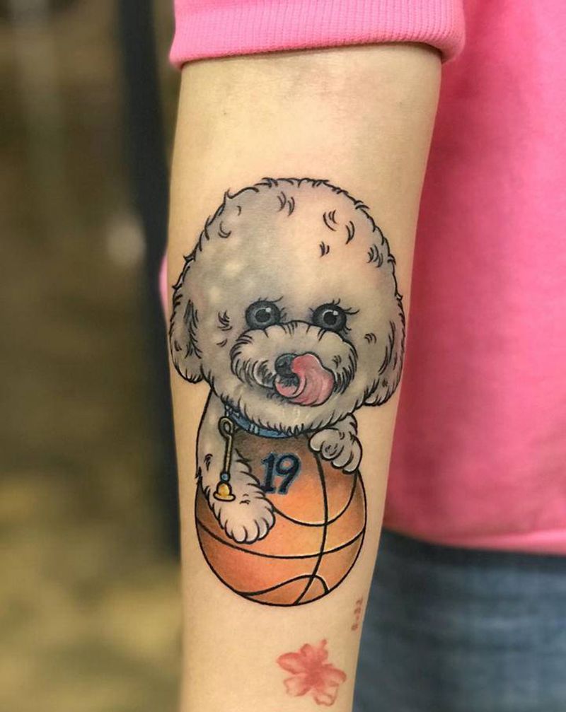 Oldschool比熊纹身图片_手臂Old School比熊 狗狗纹身图案