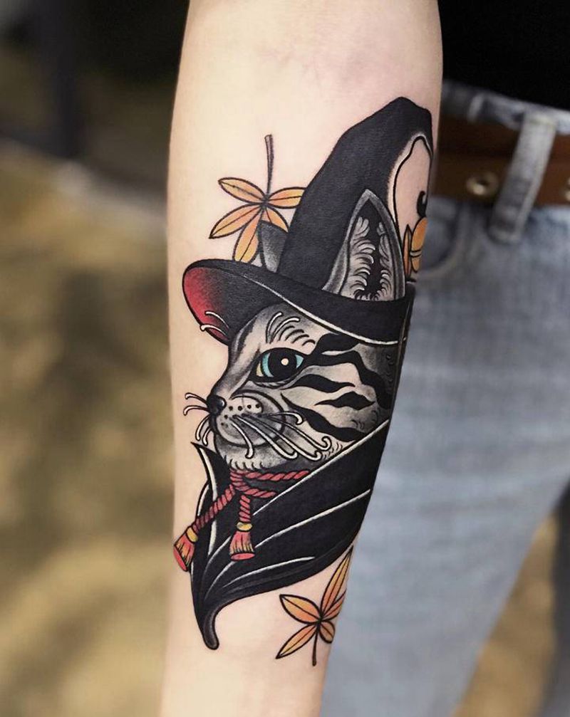 修改旧纹身猫咪纹身图片_手臂Old SchoolNew School猫咪纹身图案