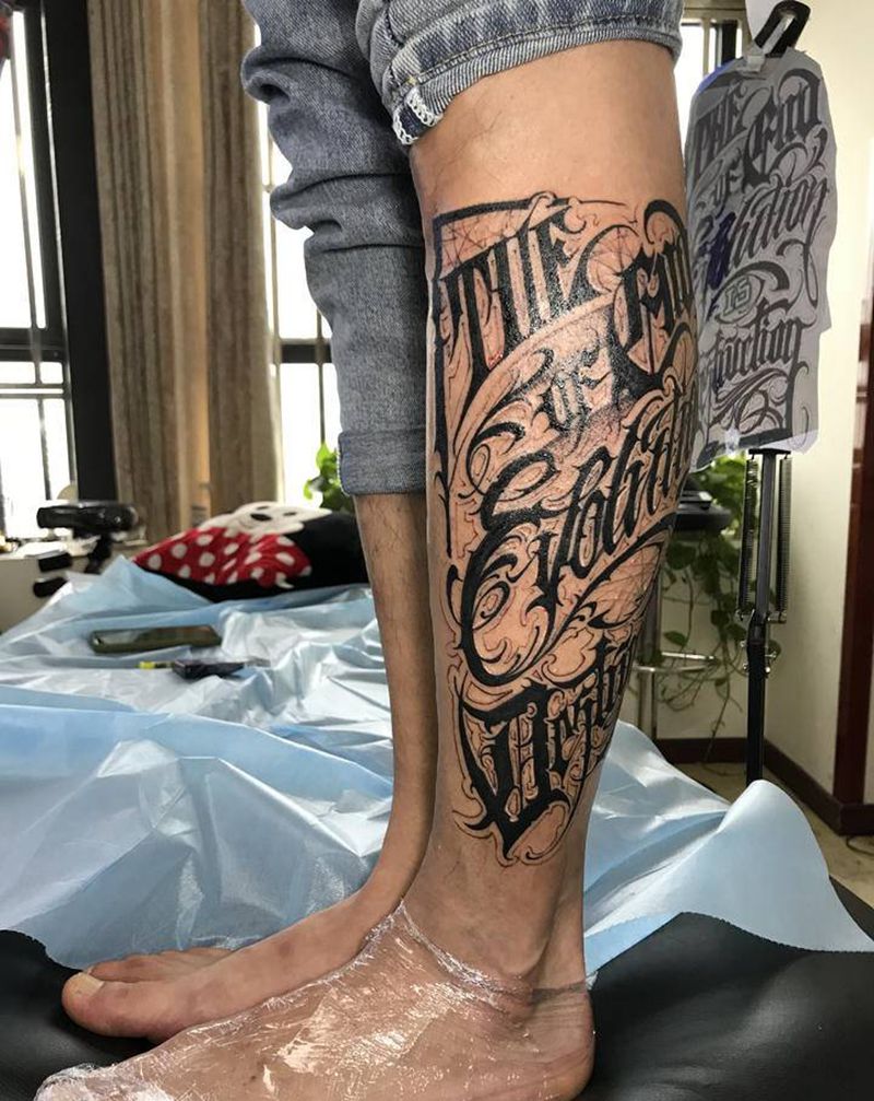 花体英文纹身图片_脚部花体字纹身图案