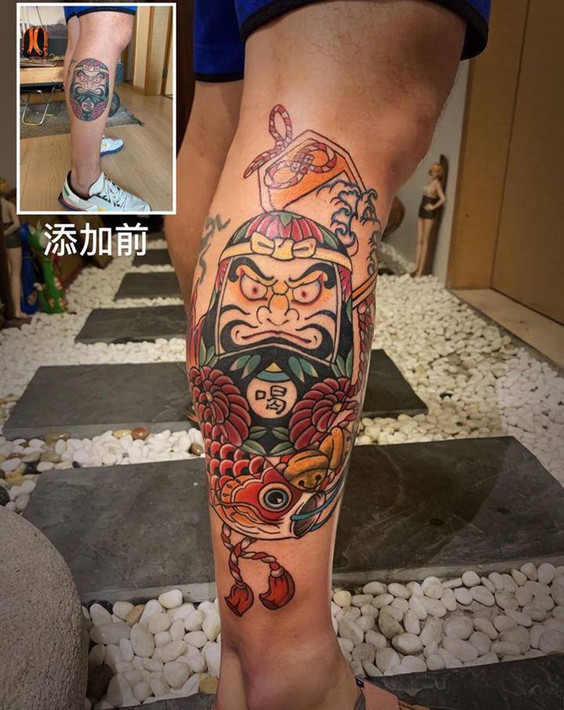 鲤鱼旗御守添加纹身图片_脚部腿部新传统老传统鲤鱼旗御守达摩添加纹身图案
