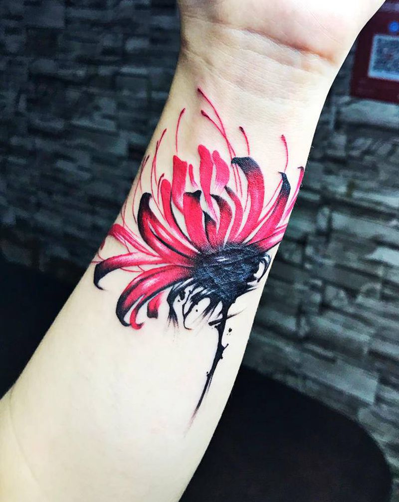 彼岸花 遮盖纹身图片_手臂花纹身图案