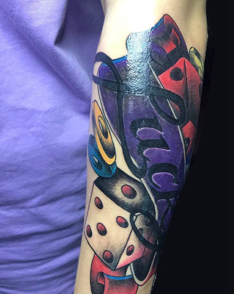 骰子 扑克纹身图片_手臂Old School骰子 扑克纹身图案