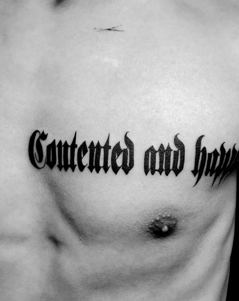 哥特字纹身图片_胸部花体字英文纹身图案