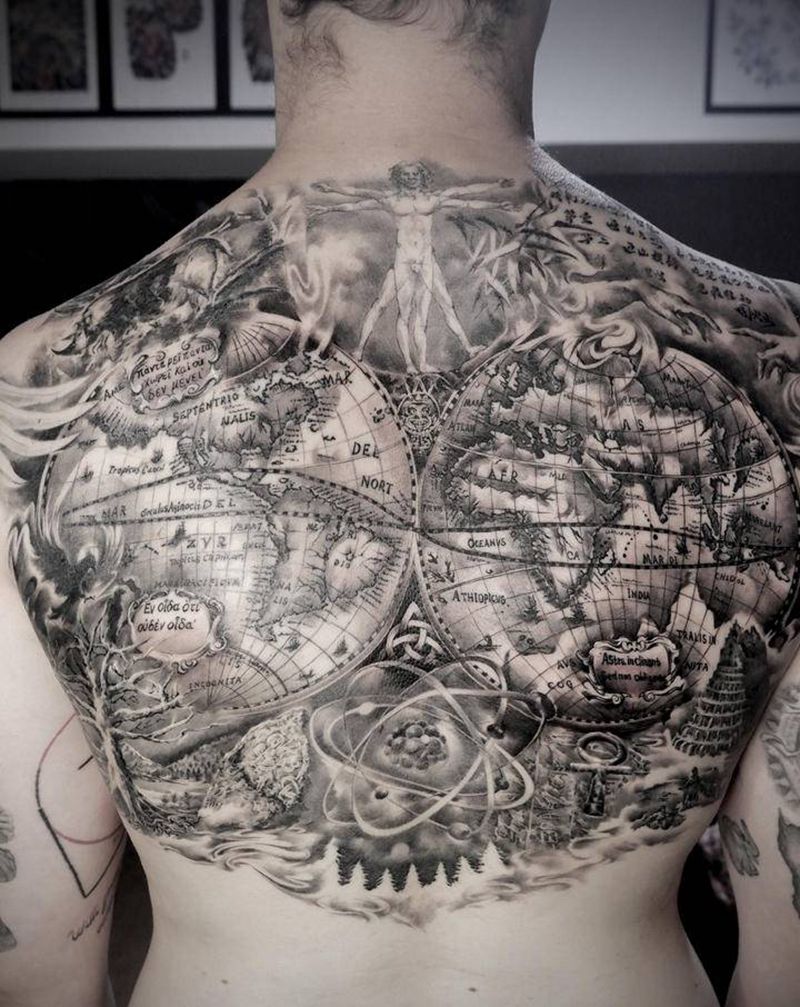 文明与艺术发展纹身图片_背部欧美写实几何艺术文明宗教纹身图案